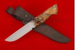 Нож Сталкер (S 390,зуб мамонта в акриле, нейзильбер, стабилизированный кап клёна, мозаичный пин)